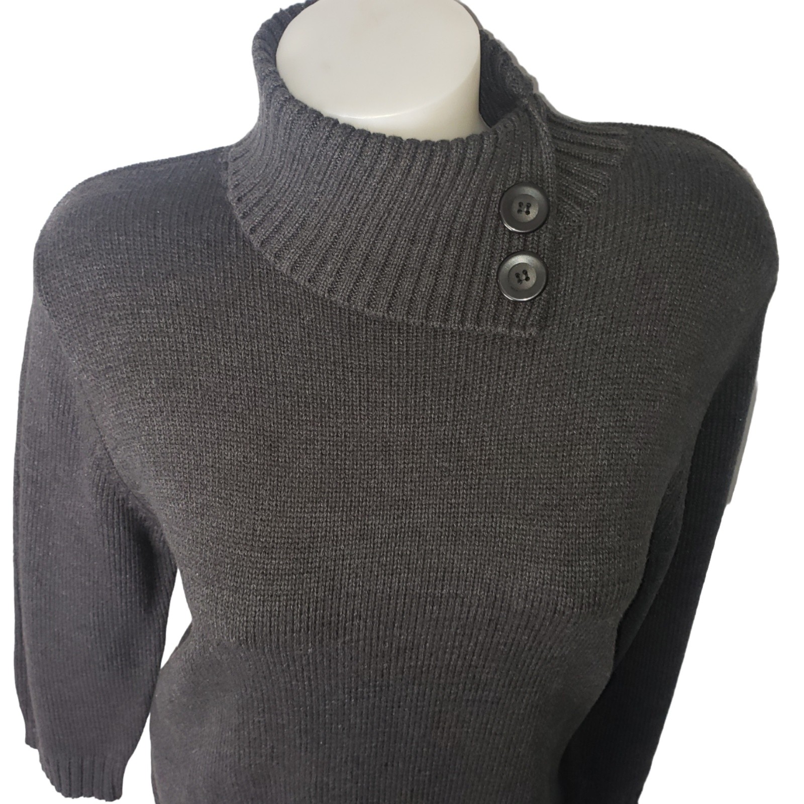 Ab Studio Dark Charcoal Gray Button Cowl Neck Turtleneck Sweater Size Xl New — image 3 of 8